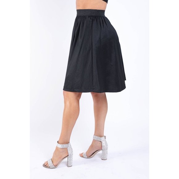 Women's Casual Elastic High Waist Pleated Midi Flare Black Skirt Size S/M/L - Picture 4 of 7